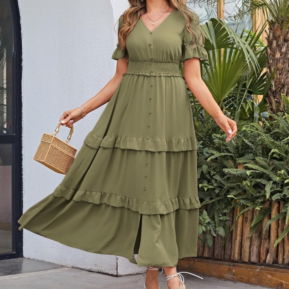 Olive Green Tiered Maxi Dress